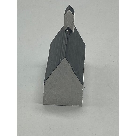 Handmade Christmas ornament wood church black and white 3" long 1 1/2" READ - Picture 4 of 6